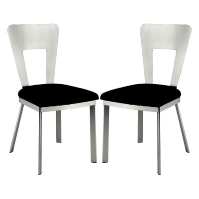 Of 2 Side Chairs, Microfiber & Metal, Silver/Black, Padded Seat, Keyhole Back, Dining Room Artificial 2 And Metal Silver Black, Seating
