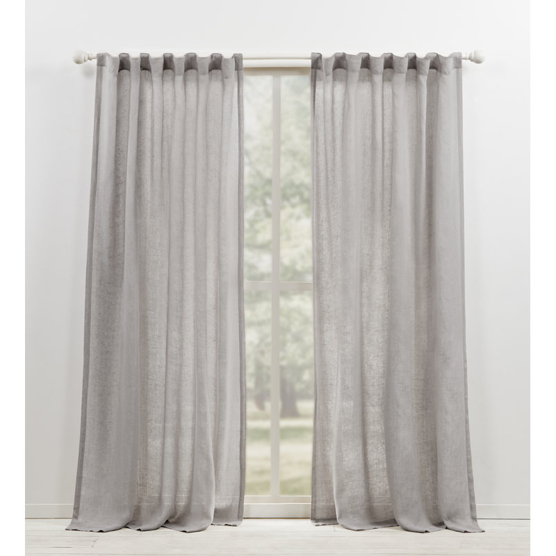 Lauren Ralph Lauren Engel Solid 100% Linen Sheer Back Tab/Rod Pocket Curtain Panel, Gray, 54" x 108"