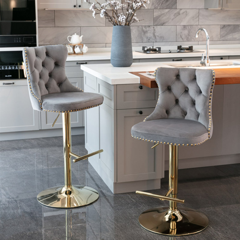 Pascola Swivel Adjustable Height Bar Stools Kitchen Barstools, Gray