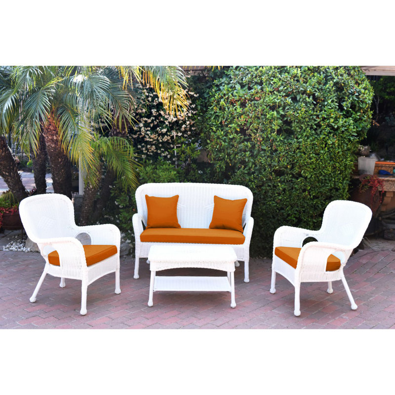 Bellas 4 Piece Sofa Set with Cushions, Orange, White