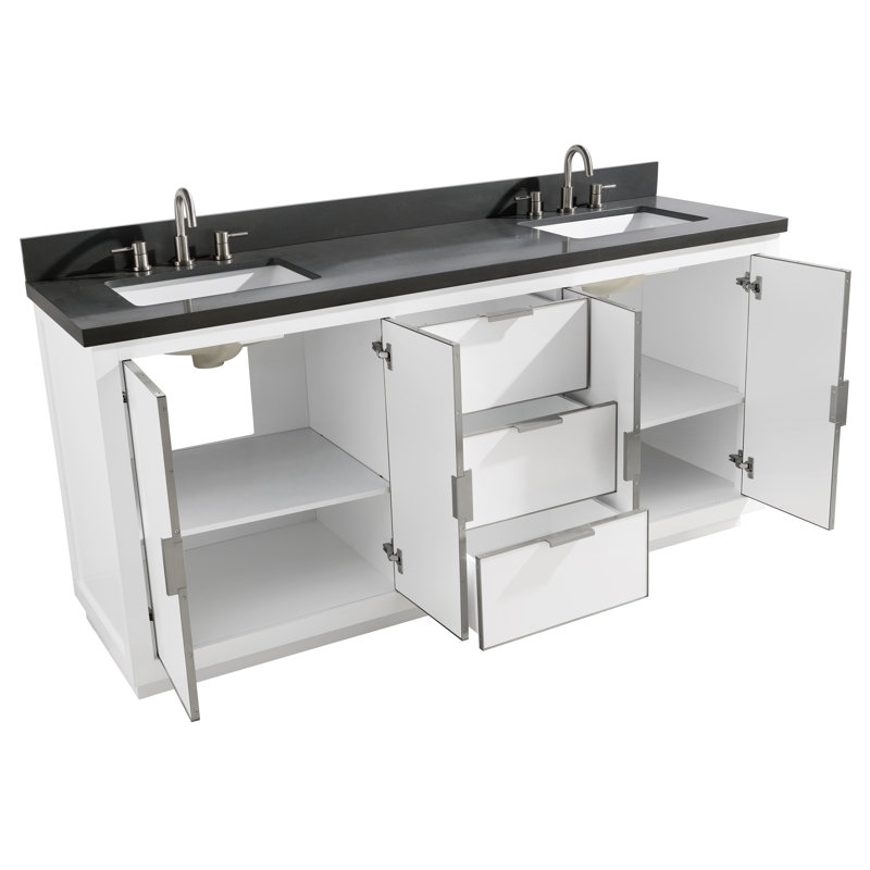Ensemble de meuble-lavabo double 73 po Salise, Quartz gris / argent, Blanc