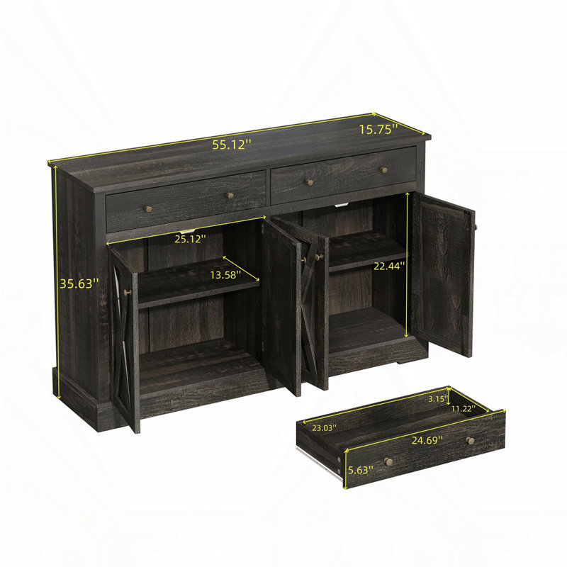 Buffet rétro avec tiroirs et armoire, Brun-noir