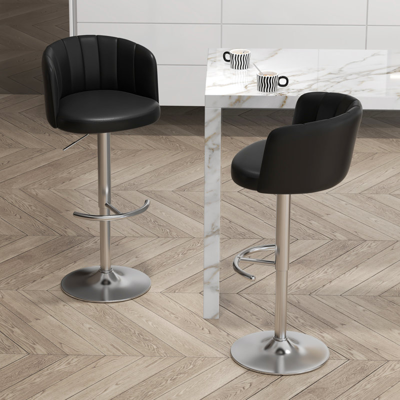 Ensemble de 2 chaises de bar en polyuréthane à hauteur réglable / dossier semi-circulaire, base antidérapante, conception ergonomique