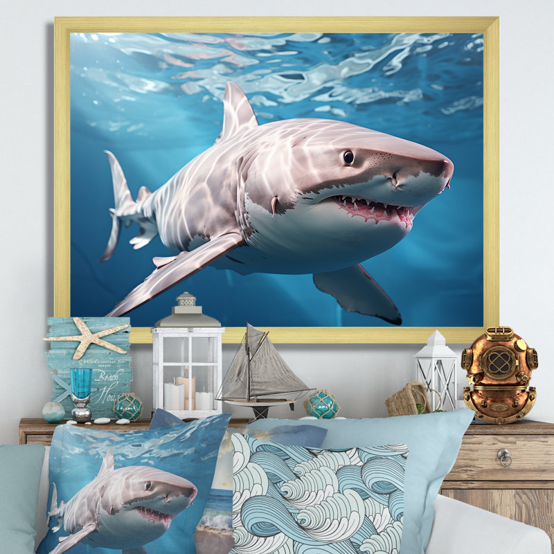 " Oceans Blue Ghost Shark Photography IV ", Gold Single Picture Framed, 24" H x 32" W x 1" D