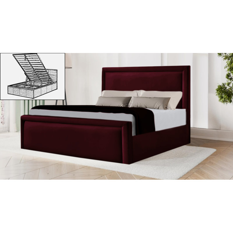 Milan Upholstered Ottoman Storage Bed, Small Double (4'), Burgundy