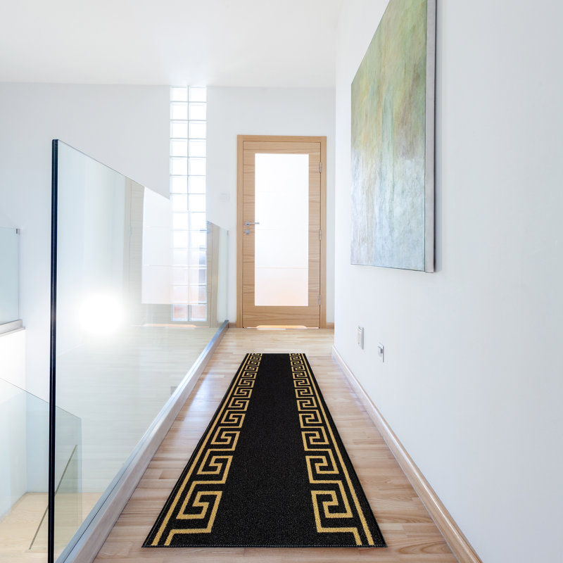 Forestview Geometric Tufted Black/Gold Area Rug, Rectangle 2'7" x 8'