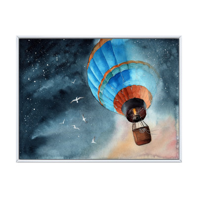 «Blue Air Balloon in Starry Night», peinture sur toile