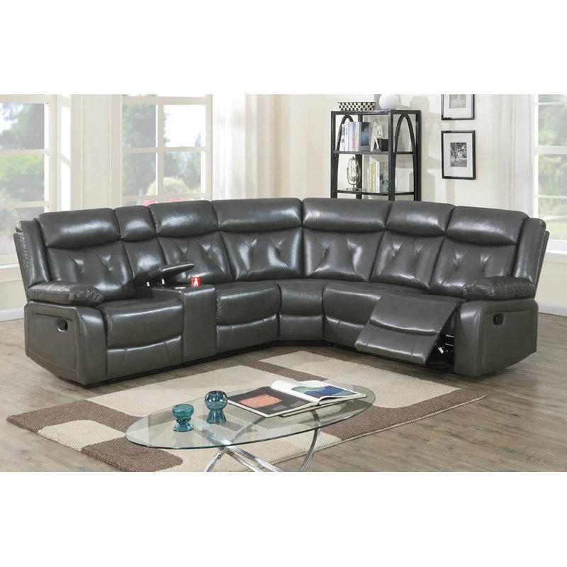 Malaz Faux Leather Reclining Sectional Symmetrical, Taupe Faux Leather, 41" x 210" x 37"