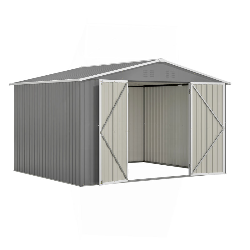Remise de rangement extérieure 10 pi x 8 pi, remise en métal toutes saisons avec portes verrouillables, remise à outils pour le jardin, le patio, la cour, la pelouse, gris