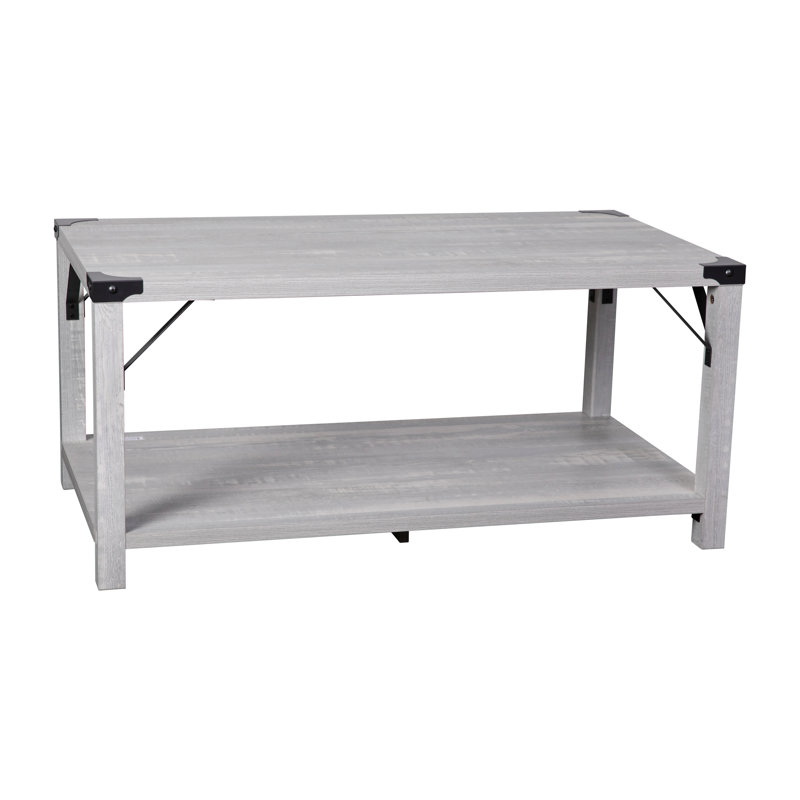 Table basse à 2 niveaux Talmon avec entretoises latérales en métal et embouts de coin, Gris clair