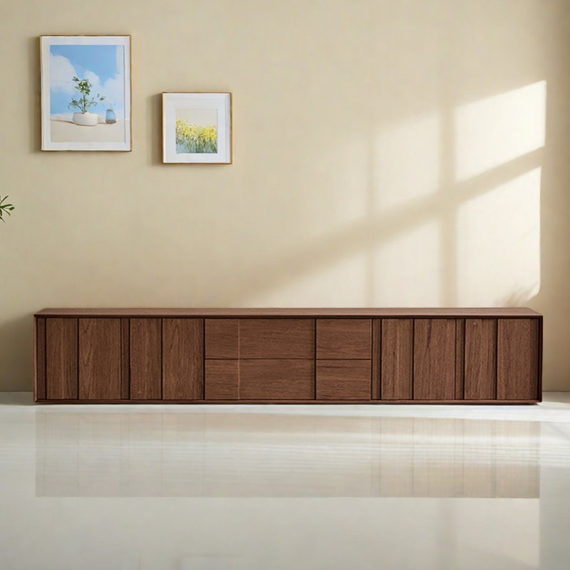 Meuble télé moderne en bois avec fond fermé, H 15,75 po x L 94,48 po x l 15,75 po, Brun