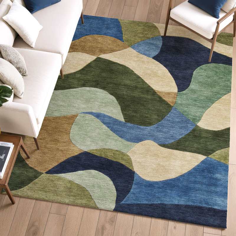 Tapis abstrait lavable à la machine de qualité supérieure Mayfield AMF2141, 8 pi x 10 pi, Vert