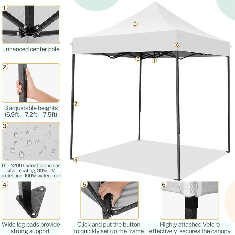 2 x 2m Steel Canopy, White
