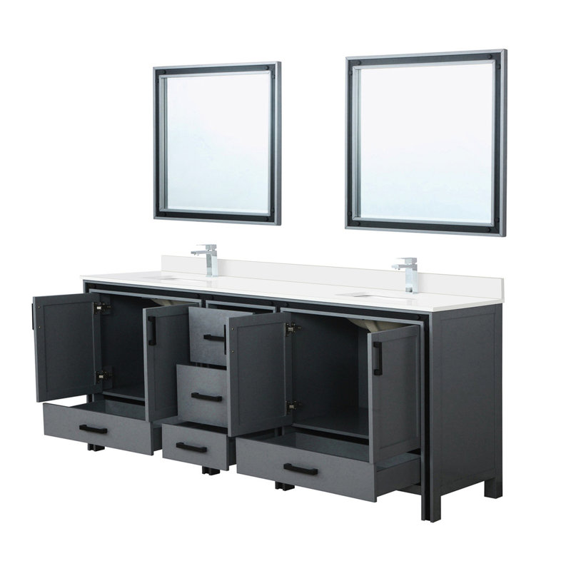 84 po. Gris foncé Ensemble de meuble-lavabo double avec comptoir en marbre, robinet et 34 miroirs W, Gris foncé, 84"