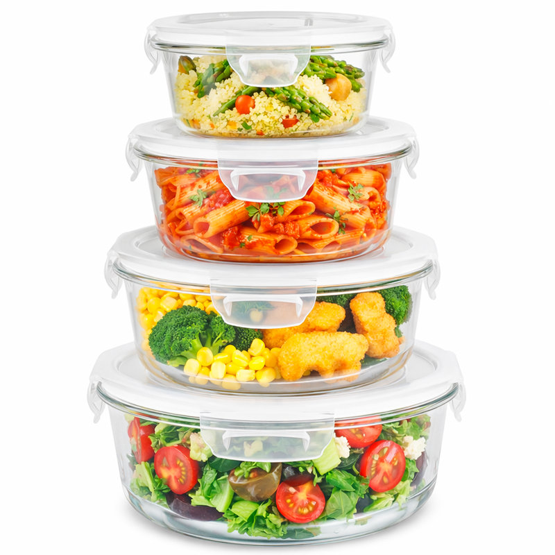 4pc BPA Free Glass Storage Container Set with Snap Lock Lids- Round