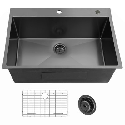 Évier de cuisine à simple cuve 30 de calibre 18 noir en acier inoxydable 30