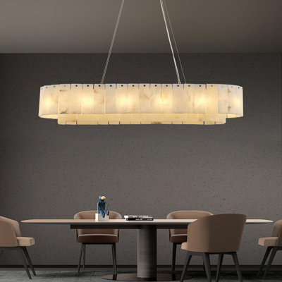 Lustre pour îlot de cuisine rectangulaire en albâtre à 12 lumières Monzerat (ampoules incluses)