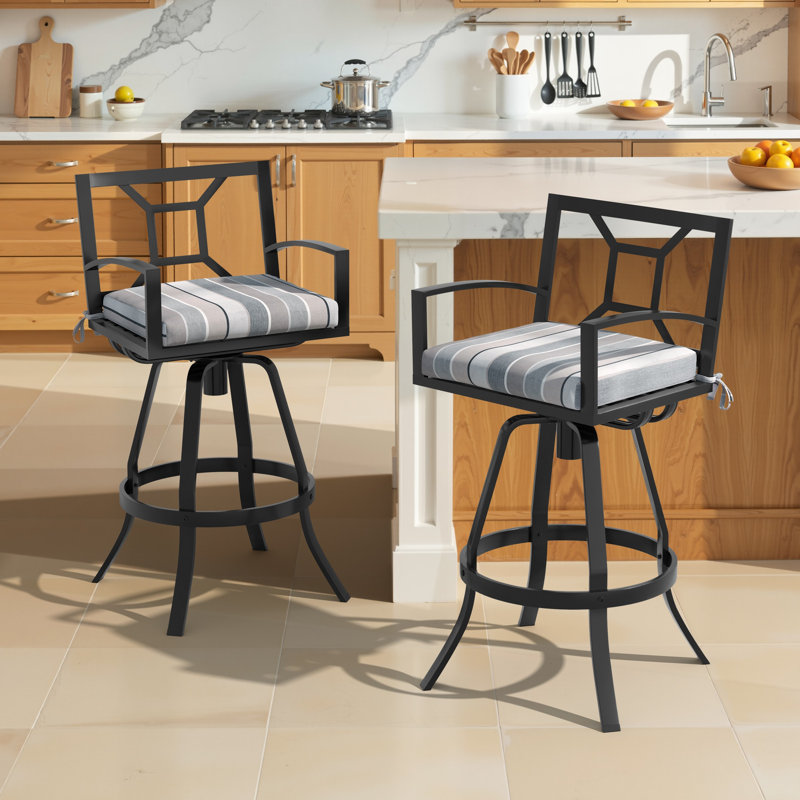 Tabourets de bar pivotants en aluminium avec coussin Sunbrella, Gris