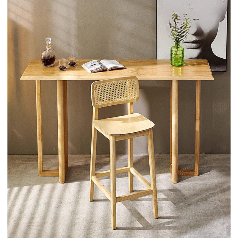 Table de bar moderne en rotin minimaliste et en bois massif, H 39,37 po x L 70,87 po x l 19,69 po