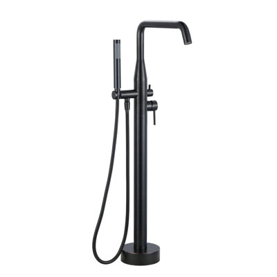 Double Handle Floor Mounted Freestanding Tub Faucet With Handheld Shower In Oil Rubbed Bronze