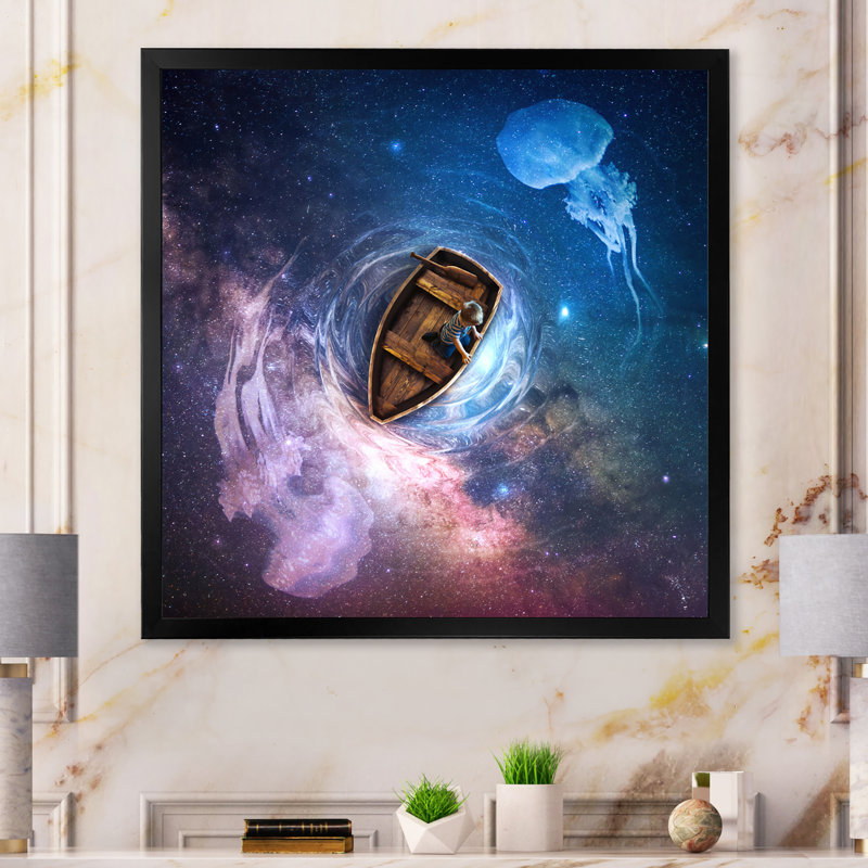 Dans l'espace et autour de la méduse - On, Impression noire sur toile encadrée, H 36 po x l 36 po x P 1,5 po