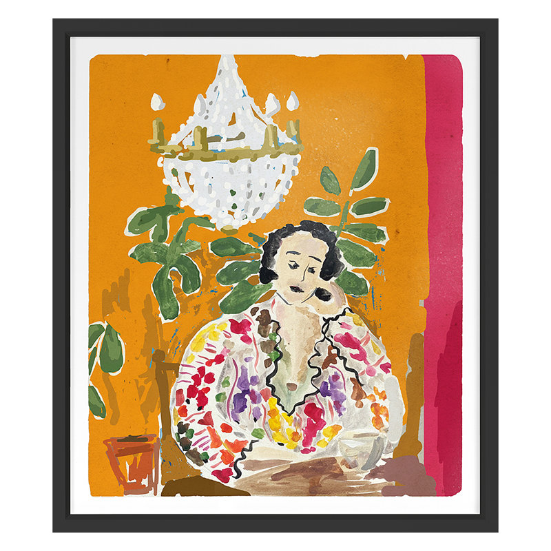 Madeline Orange Print by Dana Gibson, Black, 40" H x 35" W x 1.25" D