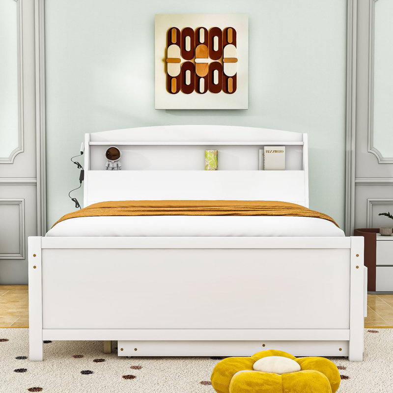 Lit plateforme multifonctionnel avec tête de lit à DEL et lit gigogne simple avec rangement, Double