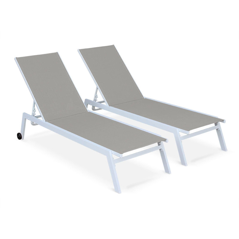 Dargan 168cm Long Reclining Chaise Lounge Set, White/Beige