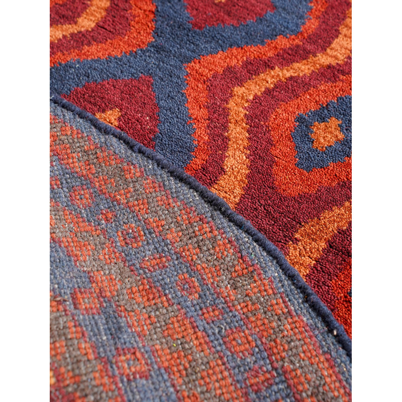 Tapis d'intérieur rond multicolore en soie et laine noué à la main, Round 4'