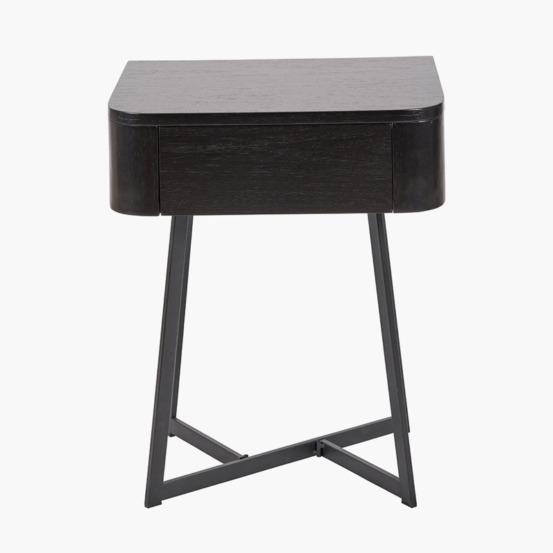 Angeliah 50cm W Metal Bedside Table, Black Ash