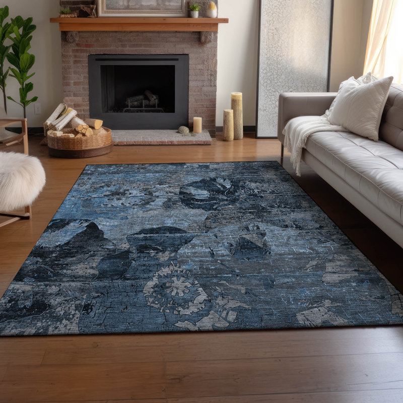 Premium Machine Washable Cerrito AMF555 Denim 2'6" x 3'10" Rug, Rectangle 2'6" x 3'10"