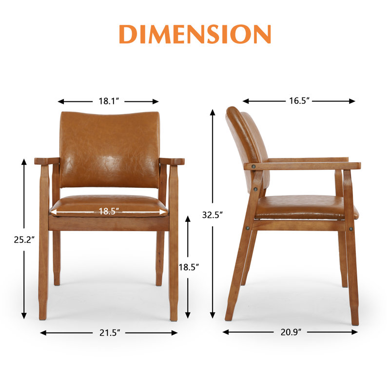 Modern Pu Leather Upholstered Wood Arm Chair With Solid Wood Armrest And Legs, Set Of 4, Brown