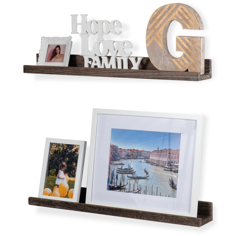 Larrisa 2 Piece Paulownia Picture Ledge Wall Shelf, 2.2" H x 60" W x 3.4" D, Torched Brown