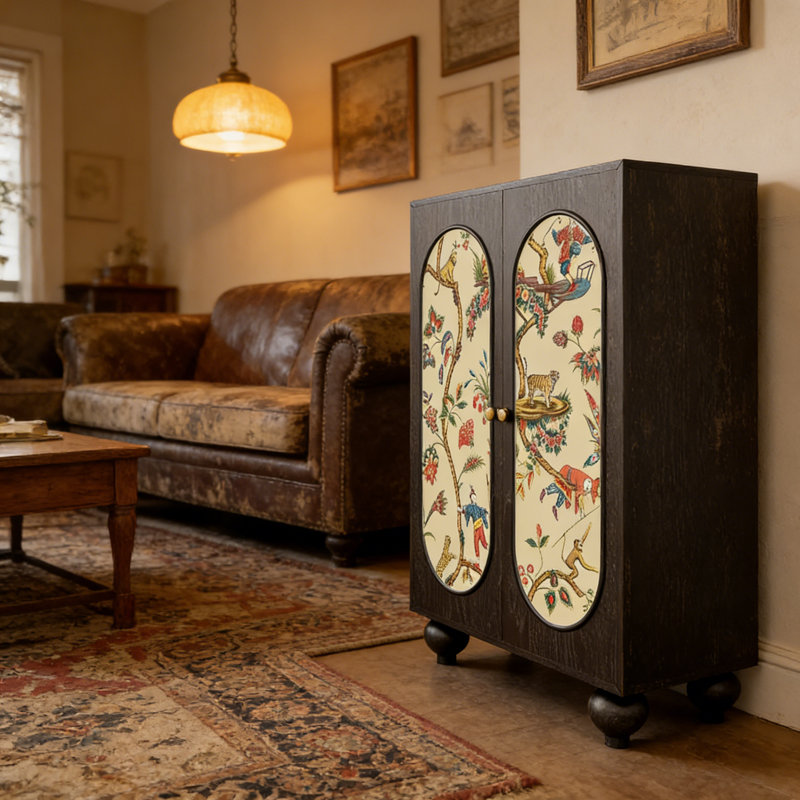 Armoire d'entrée Mid-Century en bois massif
