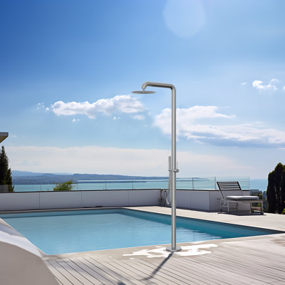 ShowerTec 84.26'' H Stainless Steel Outdoor Freestanding Exposed Shower System with Handheld Shower