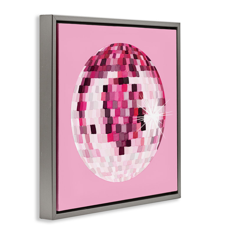Boule disco rose éblouissante, Cadre flottant gris lustré, H 25 po x l 25 po