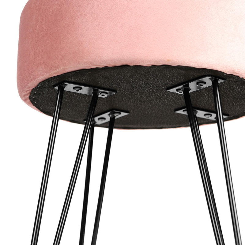 Harbour Housewares Round Velvet Footstools, Pink, Black
