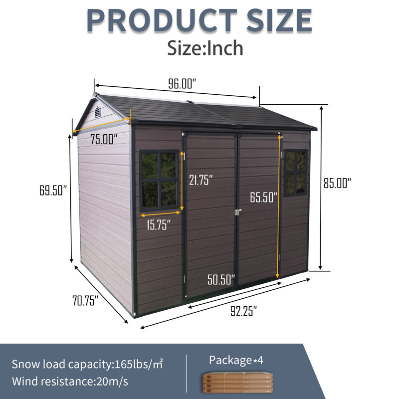 Remise de rangement en résine résistante aux intempéries avec protection UV et porte verrouillable ResiGuard, Brun