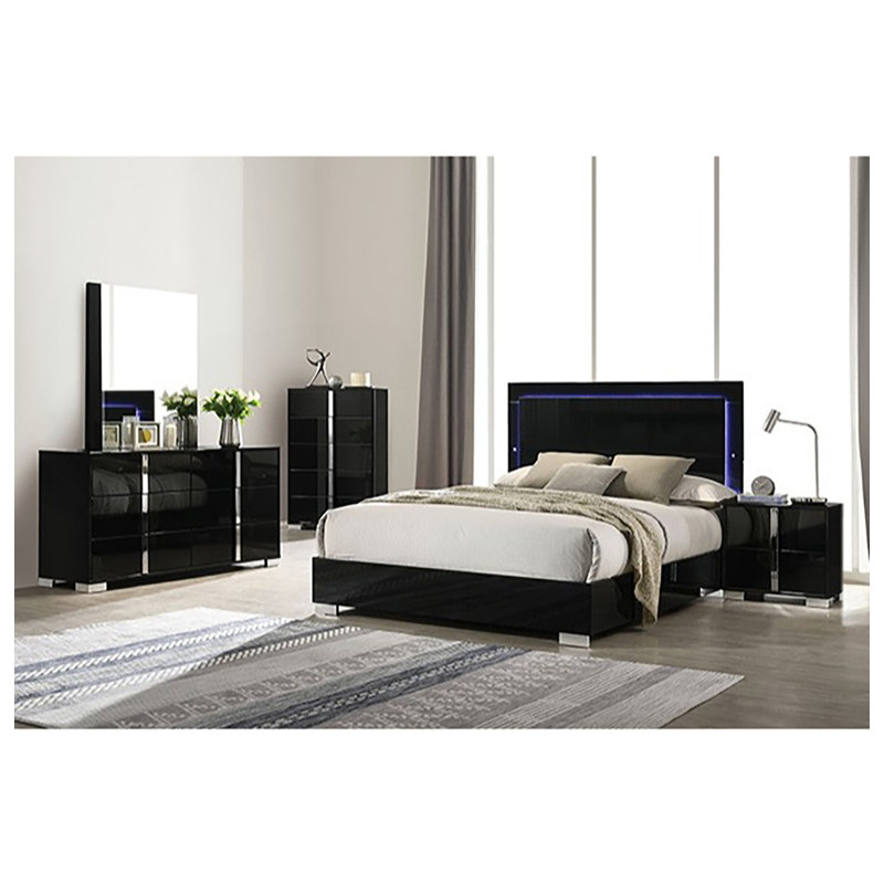 Commode 6 tiroirs avec miroir Warddy, Noir