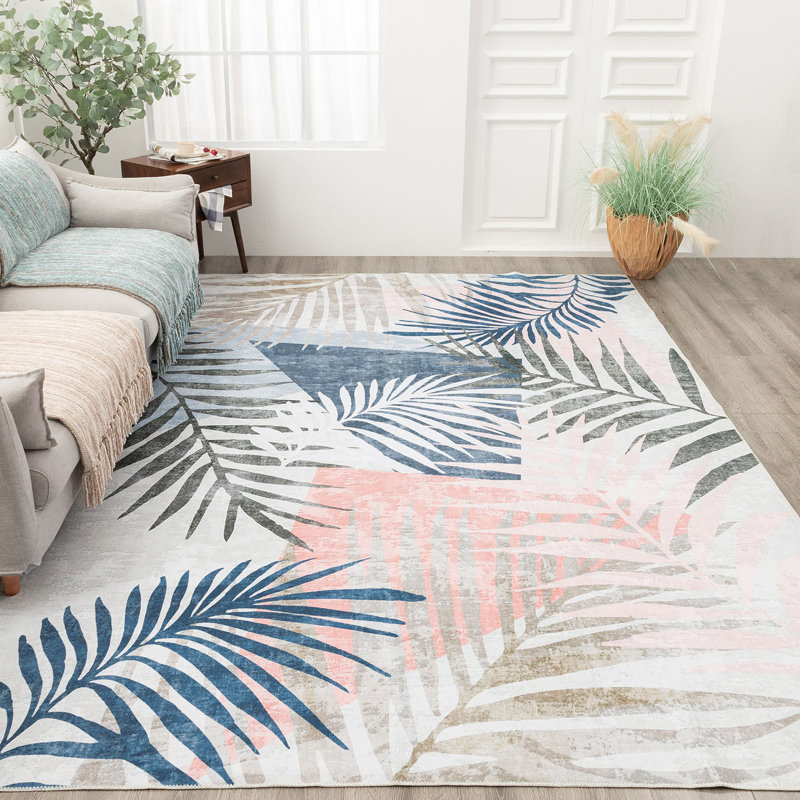 Jasmine 8' x 10' Black and Blue Floral Washable Area Rug
