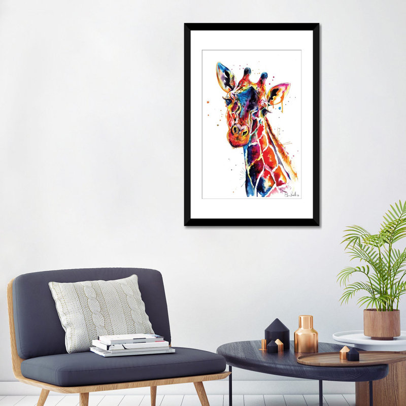 « giraffe », reproduction sur toile, H 40 po x l 26 po x P 1,5 po, Pas de tapis, Papier d'art encadré noir