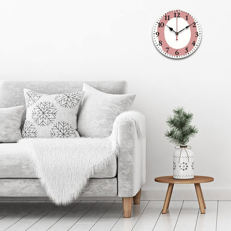 Horloge murale 12 po x 12 po rose rosé coup de pinceau, pour chambre d'enfant et porche