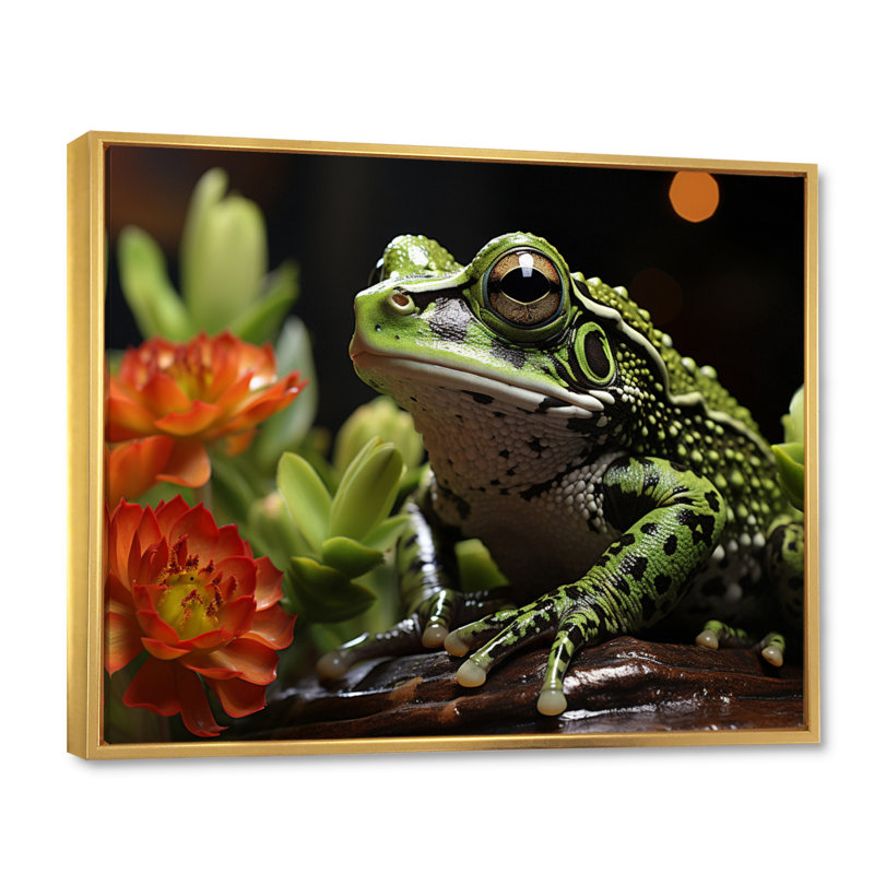 Grenouille amphibienne sérénade - impression, 12" H x 20" W, Cadre flottant doré