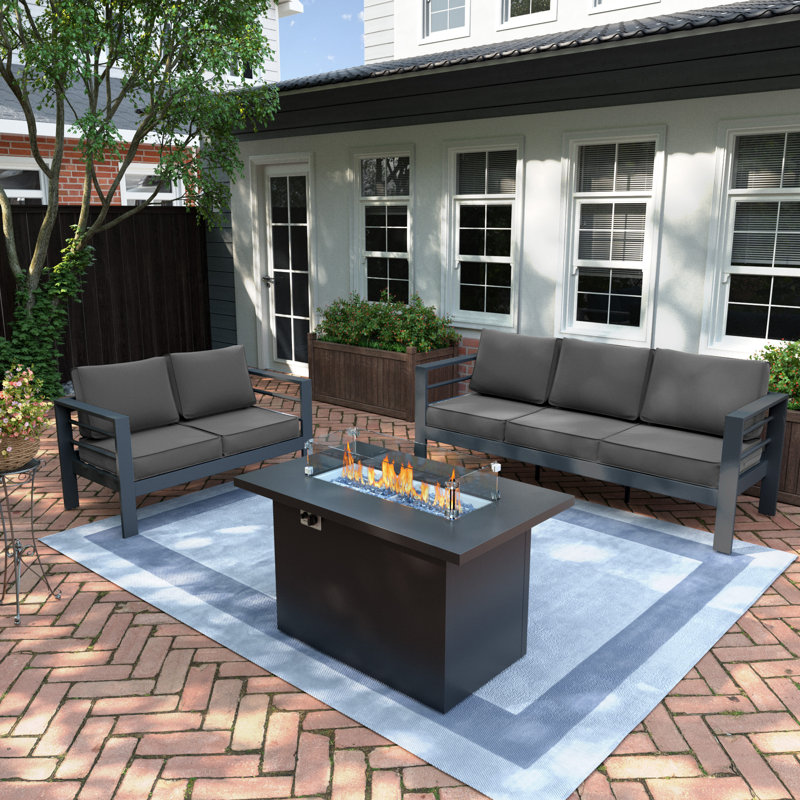 5-Person Sofa Seating Group With Fire Pit Table, Gray, Dark Gray