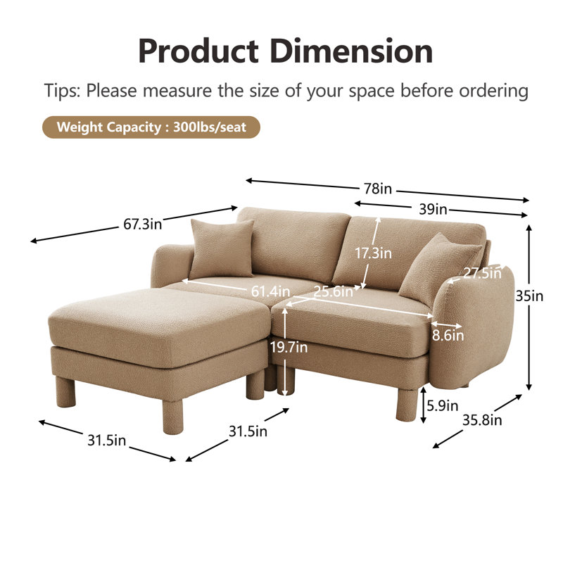Sectionals Sofa, Living Room Set, L Shape Sofa, Boucle Fabric , Coffee Boucle