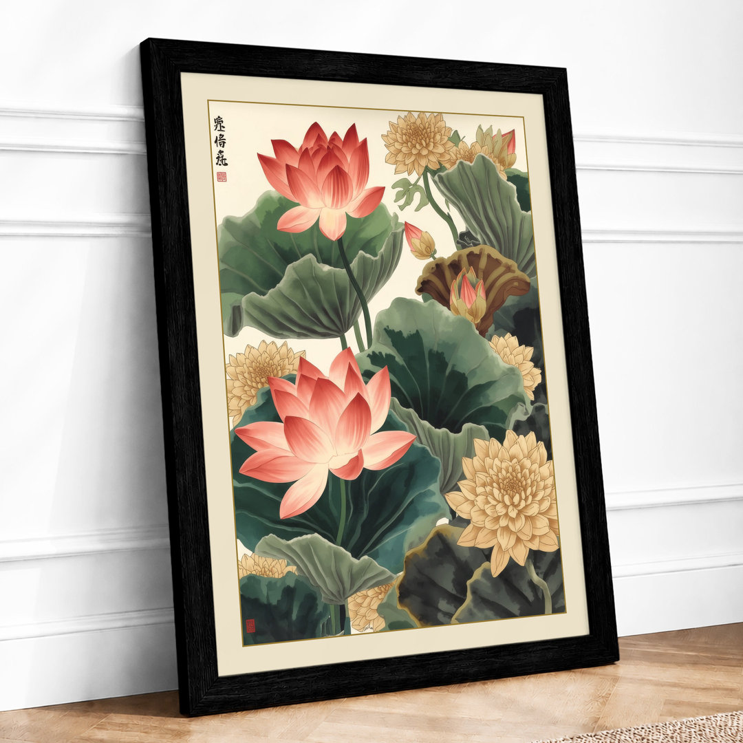 Lotus Bloom in Silence Japandi Framed Art Print