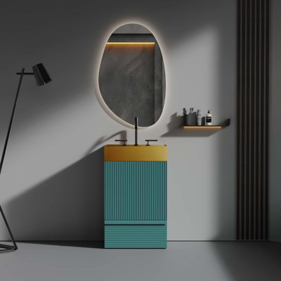 Meuble-lavabo à rayures 20 po Gada avec lavabo intégré en acier inoxydable brossé 304, armoire de salle de bain autoportante pour salle de bain moderne