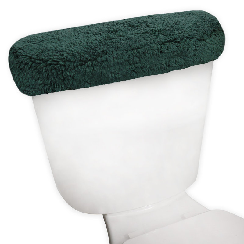 100% Cotton Plush Toilet Tank Lid Cover with Elastic Fit, Soft Decorative Bathroom Accent, 10"x22", Forest Green