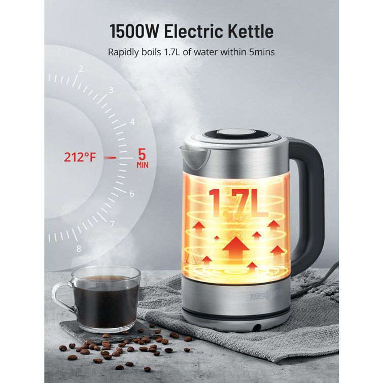 Electric Kettle, Glass Electric Tea Kettle 1.7L 1500W Retro Tea
