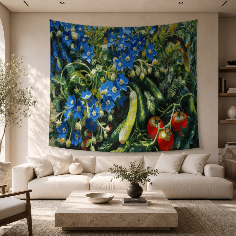 Tapisserie murale légumes et fleurs de bourrache, 26 po x 36 po